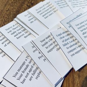 questions cards spread on a table