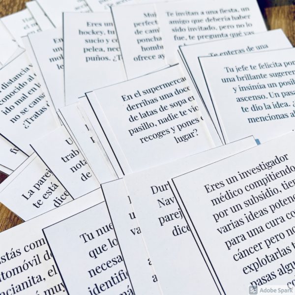 question cards spread on a table